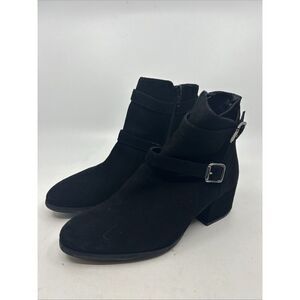 Sesto Meucci Black Classic Suede Ankle Italian Boots Block Heel Womens 6 m ITALY